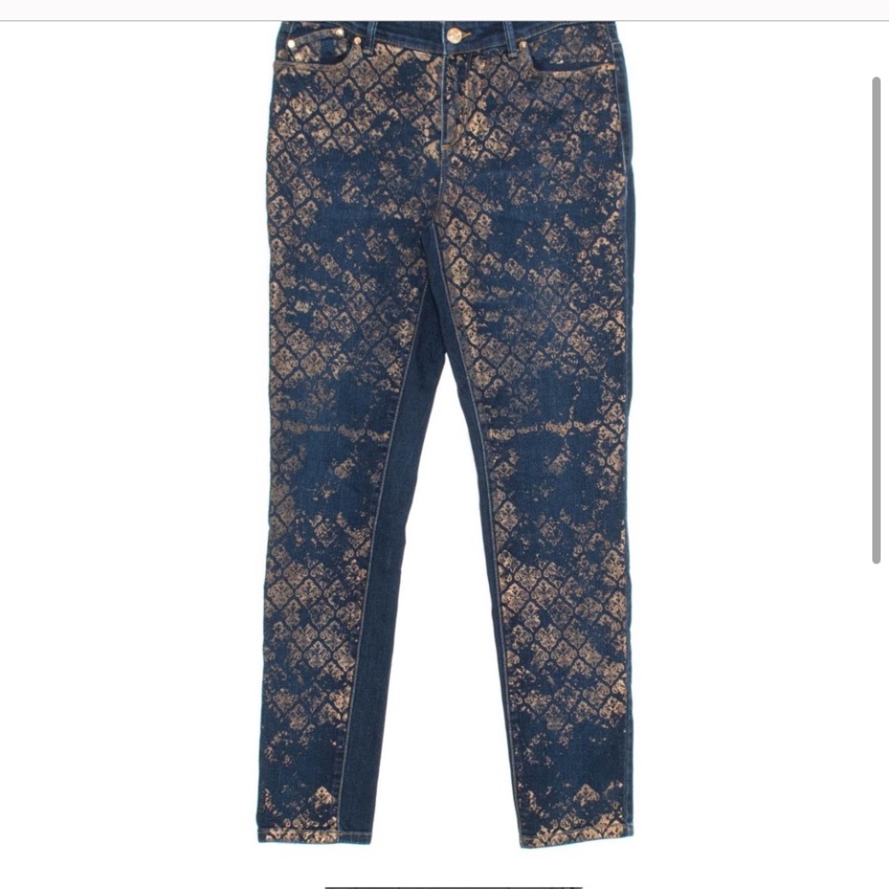 Chicos Womens Jeans Jegging Tapered Slim Lace Foil Print Blue 0 Small 4 EW